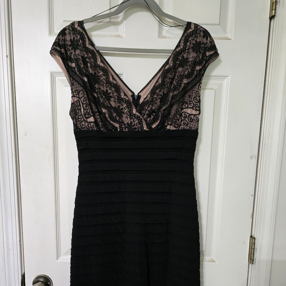 Elegant Black and Nude Lace Dress